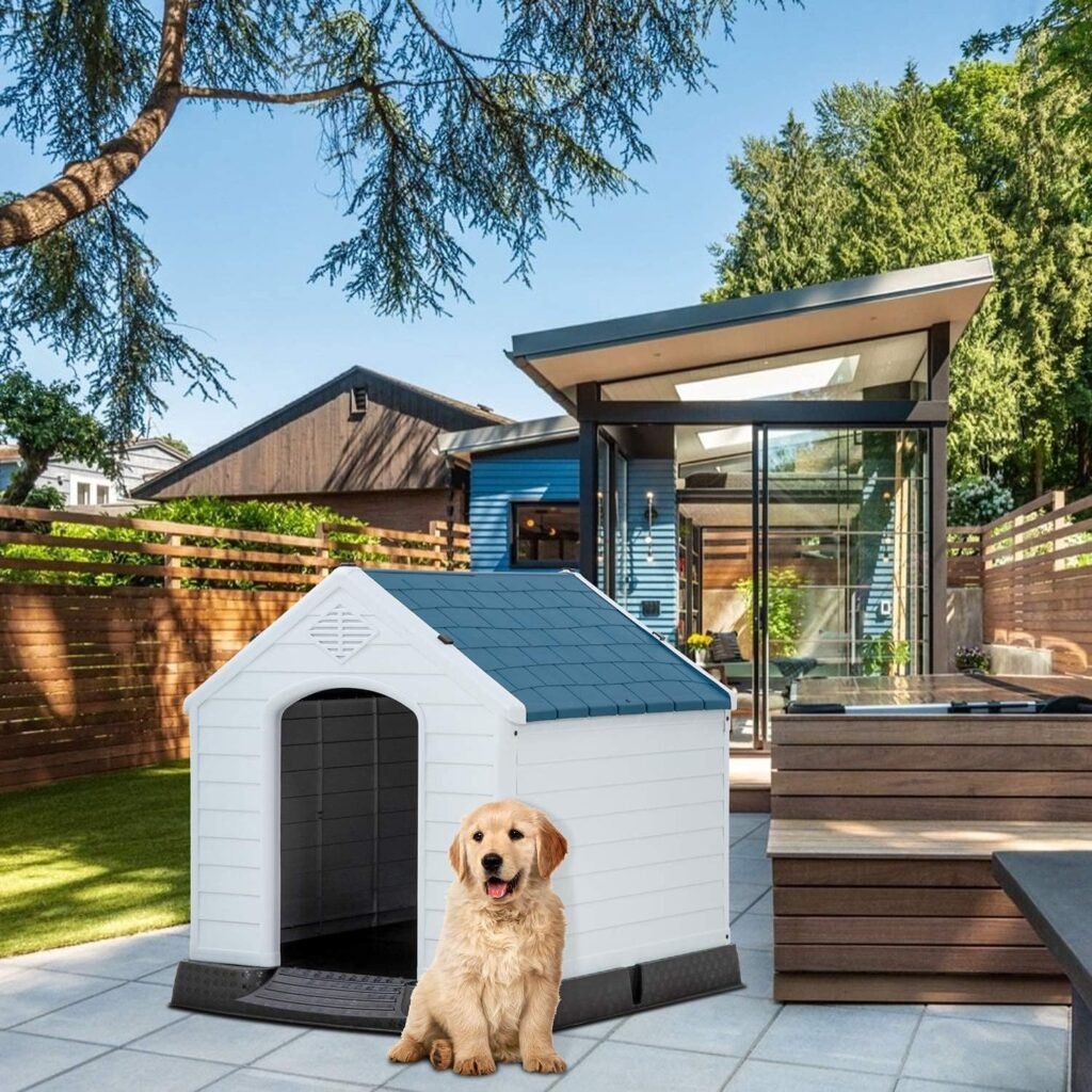 BestPet 32Inch Large Dog House Insulated Kennel Durable Plastic Dog House for Small Medium Large Dogs Indoor Outdoor Weather  Water Resistant Pet Crate with Air Vents and Elevated Floor