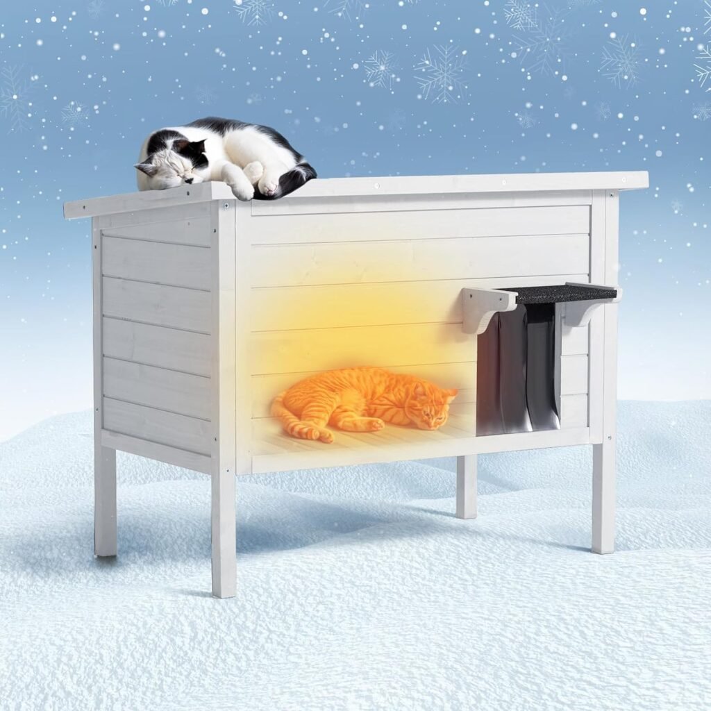 Ciokea Outdoor Cat House Weatherproof,Feral Cat House Enclosures with Insulated All-Round Foam Wooden Cat Condos for Winter Outside, PVC Door Flaps