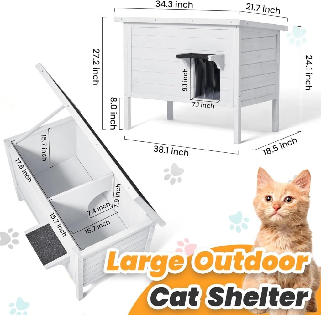 Ciokea Outdoor Cat House Weatherproof,Feral Cat House Enclosures with Insulated All-Round Foam Wooden Cat Condos for Winter Outside, PVC Door Flaps