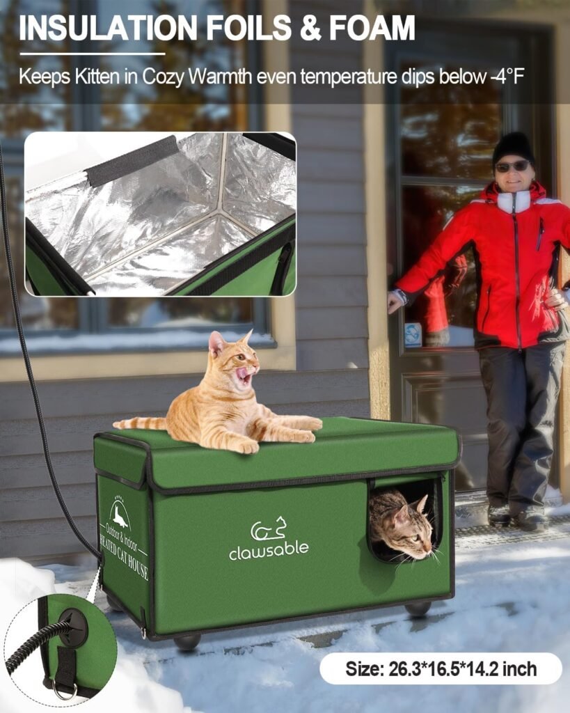 Heated Cat House for Outdoor Cat in Winter | Weaterproof Heated Cat Shelter Kitty Bed with Pet Heating Pad | Waterproof  Elevated  Insulated Feral Cat House | Warm Home for Outside Stray Barn Cat