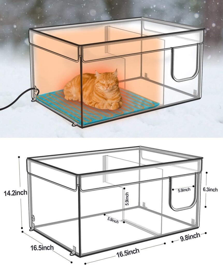 Heated Cat House for Outdoor Cat in Winter | Weaterproof Heated Cat Shelter Kitty Bed with Pet Heating Pad | Waterproof  Elevated  Insulated Feral Cat House | Warm Home for Outside Stray Barn Cat