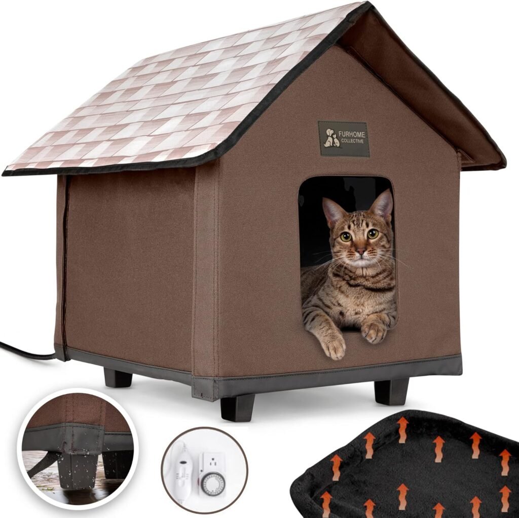 Heated Cat Houses for Outdoor Cats, Elevated, Waterproof and Insulated - A Safe Pet House and Kitty Shelter for Your Cat or Small Dog to Stay Warm  Dry