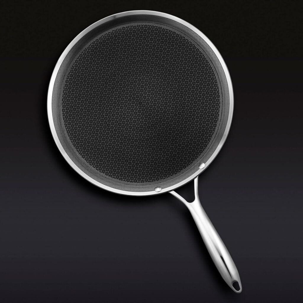 HexClad 12 Inch Hybrid Nonstick Griddle Pan, Dishwasher and Oven Friendly, Compatible with All Cooktops
