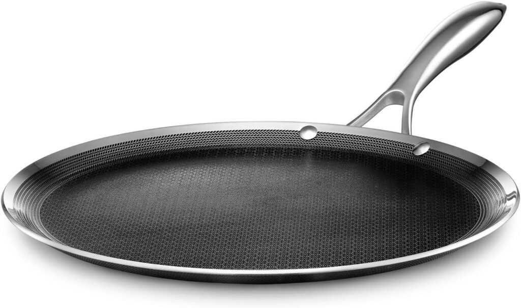 HexClad 12 Inch Hybrid Nonstick Griddle Pan, Dishwasher and Oven Friendly, Compatible with All Cooktops
