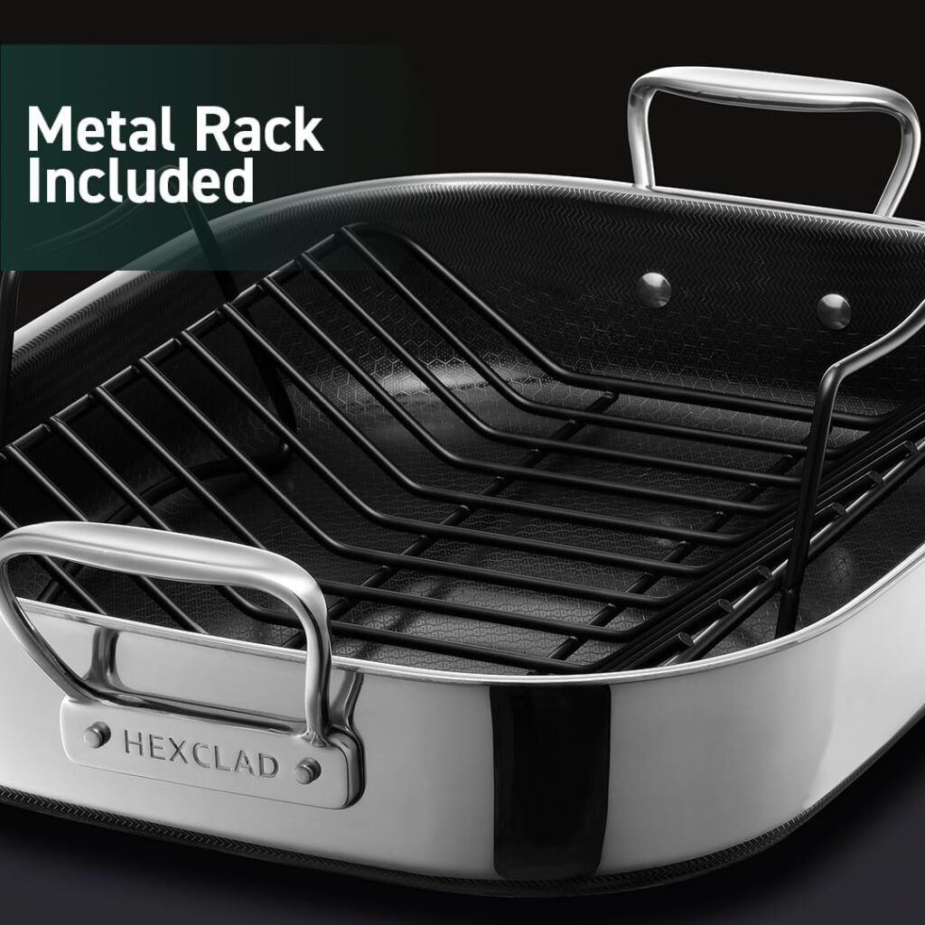 HexClad Hybrid Nonstick Roasting Pan, Dishwasher and Oven Friendly, Compatible with All Cooktops