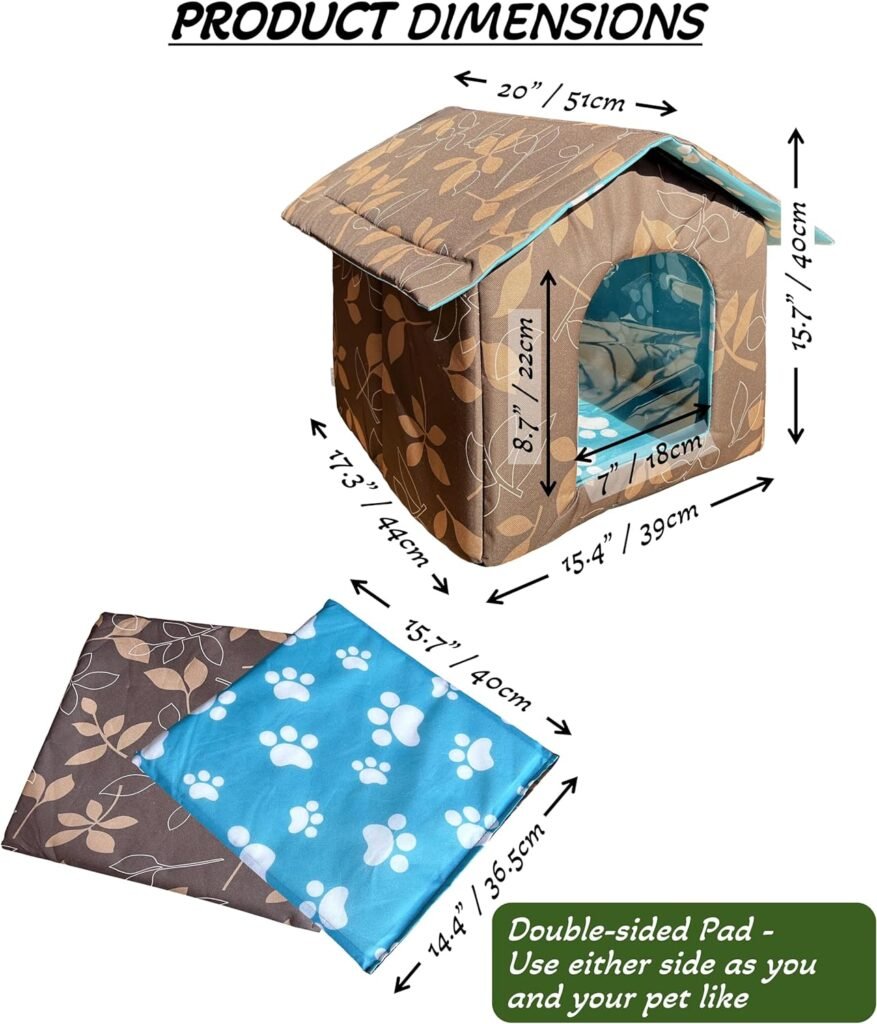 Outdoor Indoor Winter Pet House with Self Warming Pad  Transparent Curtain, Weatherproof Heat Insulated Shelter Enclosure for Cats Dogs Rabbits, Portable Collapsible Waterproof Tent for Feral Animals