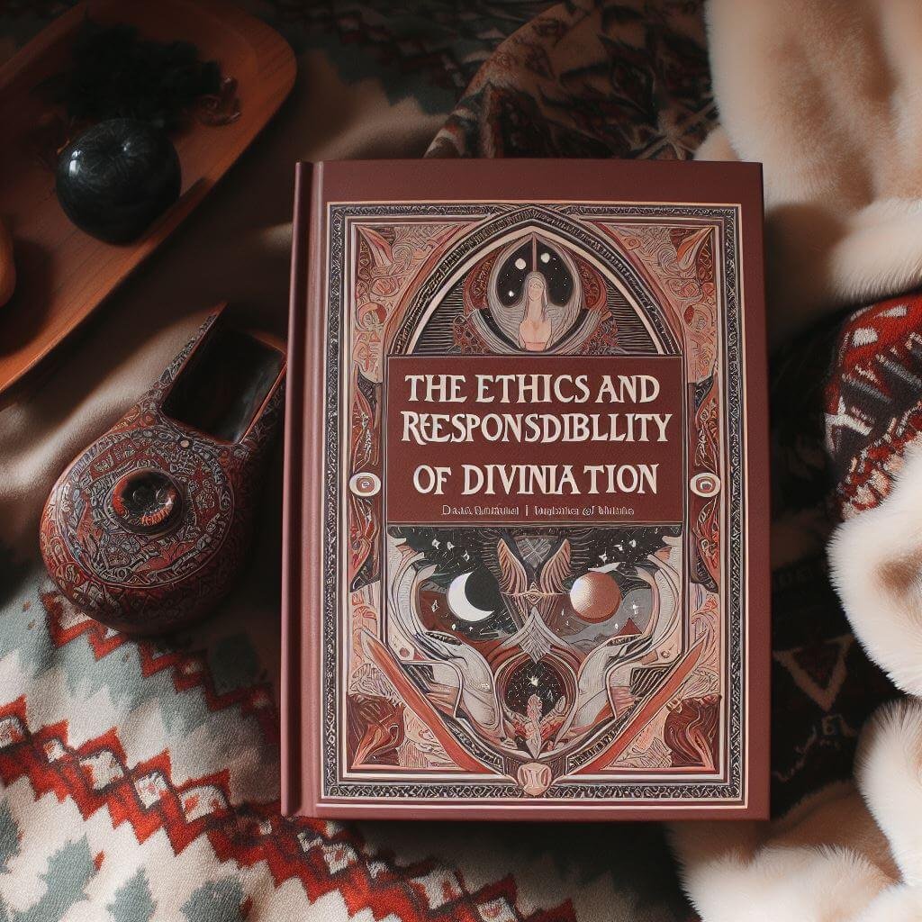 DALL E3가 그린 The ethics and responsibility of divination/점술과 윤리의 책임이란 제목의 책 이미지