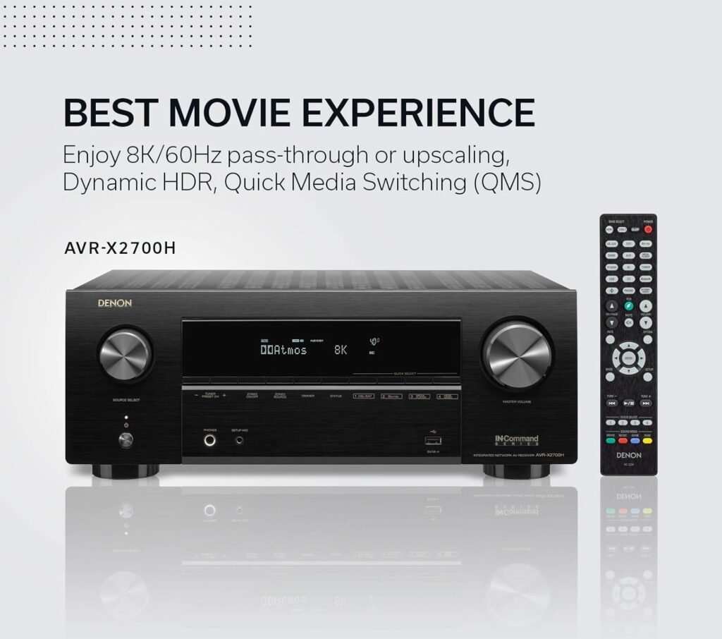 Denon AVR-X2800H 7.2 Ch Receiver (2022 Model) - 8K UHD Home Theater AVR (95W X 7), Wireless Streaming via Built-in HEOS, Bluetooth  Wi-Fi, Dolby Atmos, DTS Neural:X  DTS:X Surround Sound